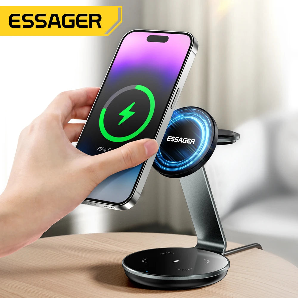 Essager 3-in-1 Magnetic Wireless Charging Stand – iPhone, Watch & AirPods