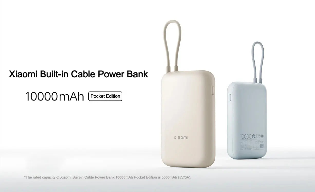 Xiaomi 10000mAh Pocket Power Bank – 22.5W Fast Charge, Built-In USB-C Cable, Triple Output