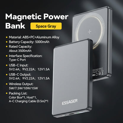Essager Slim Magnetic Power Bank — 5000mAh, 20W Wireless, MagSafe iPhone 14–17