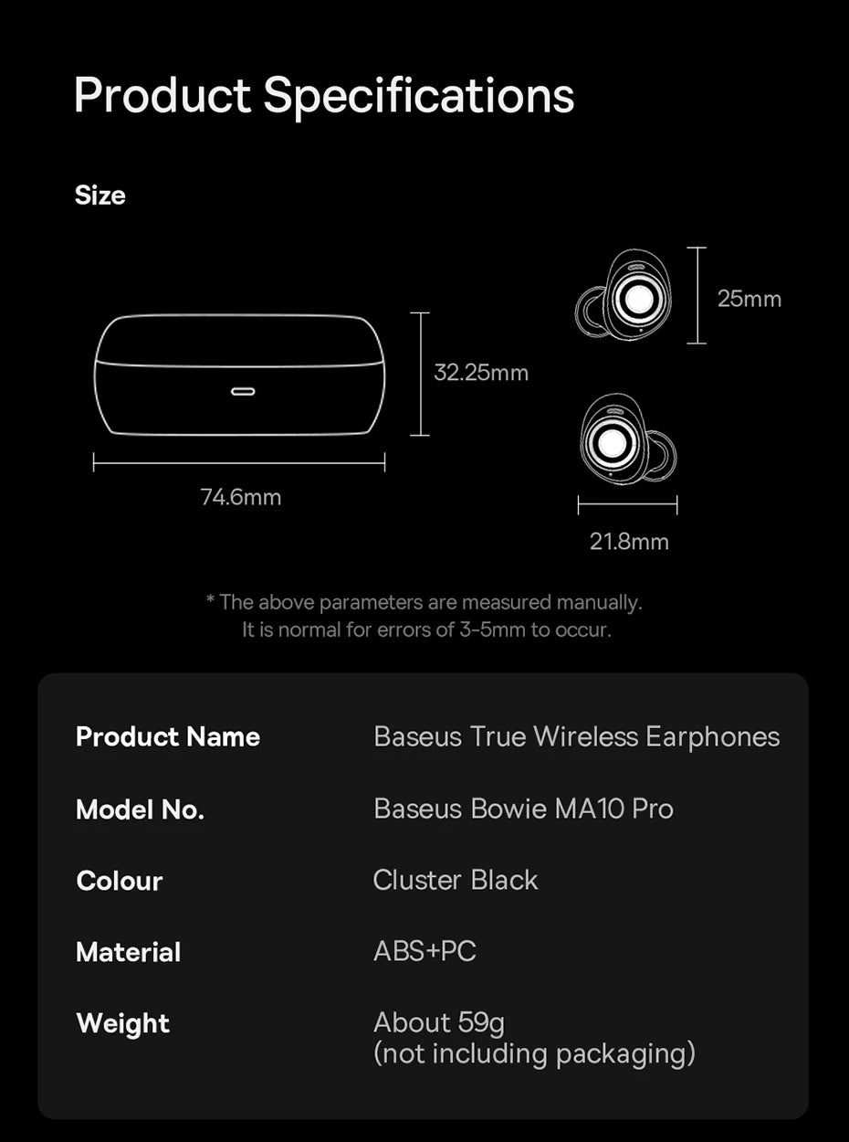 Baseus Bowie MA10 Pro ANC Earbuds – 48dB Hybrid ANC, Bluetooth 5.3, 40Hr Battery, 4-Mic ENC