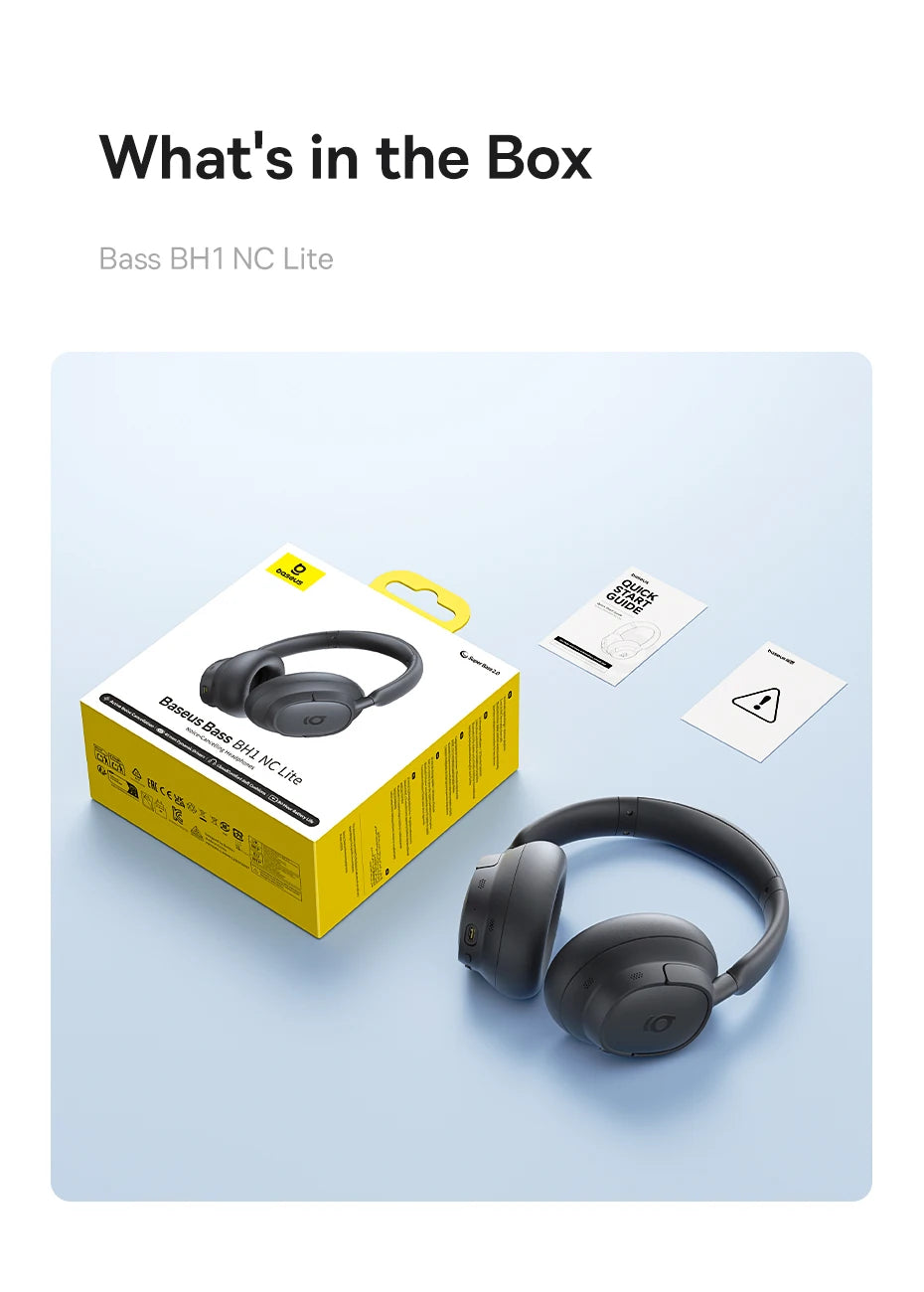 Baseus Bass EH10 NC ANC Headphones  -45dB Noise Cancelling, Bluetooth 6.0, 80Hr Battery, Spatial Audio