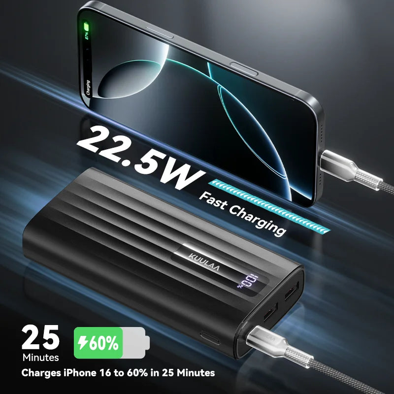 KUULAA Power Bank 22.5W – 10000mAh / 20000mAh, PD Fast Charge, Digital Display, USB-C + USB-A