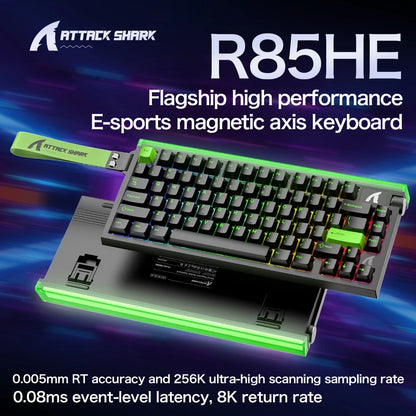 ATTACK SHARK R85HE Magnetic Axis Gaming Wire Keyboard 8KHz Rate 0.005mm RT Precision Adjustable 5 Layer Soundproof Filling RGB
