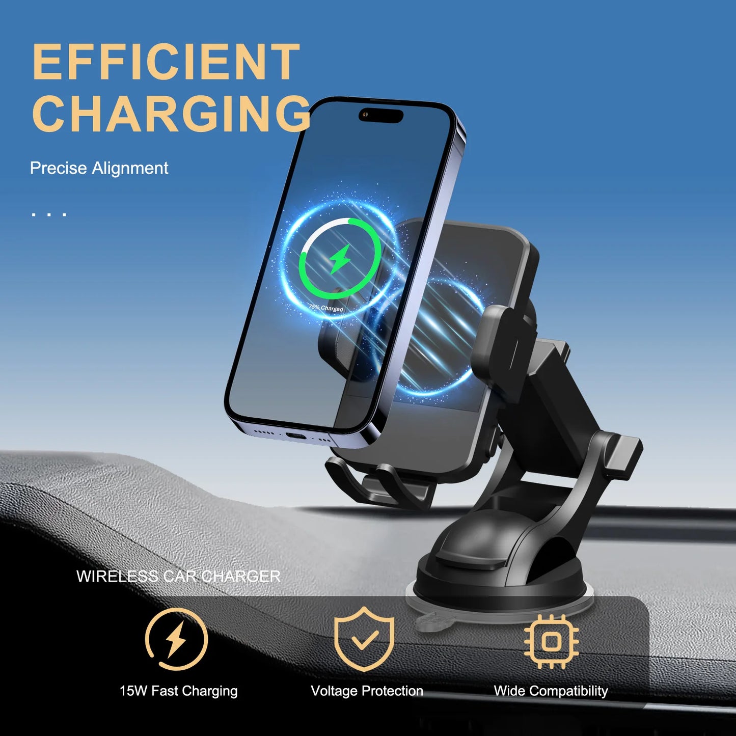 15W Wireless Car Charger & Phone Holder Mount