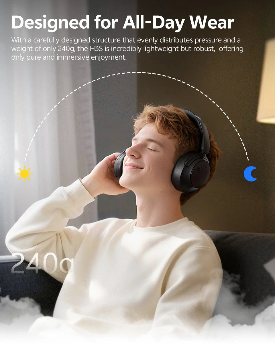 QCY ANC Wireless Headphone H3S 56dB Noise Canceling Hi-Res 3D Spatial Audio Earphone with LDAC Bluetooth 6.0 Over Ear Headset