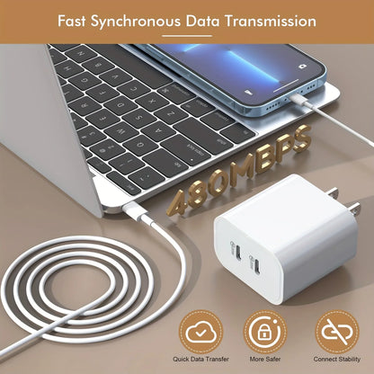 40W Dual USB-C Fast Charging Wall Charger – iPhone Compatible (2-Pack)