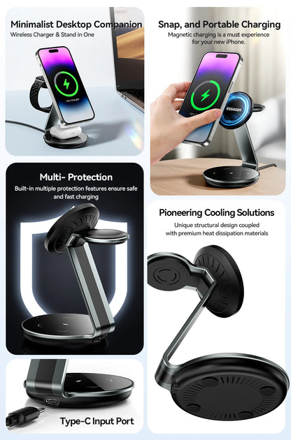 Essager 3-in-1 Magnetic Wireless Charging Stand – iPhone, Watch & AirPods