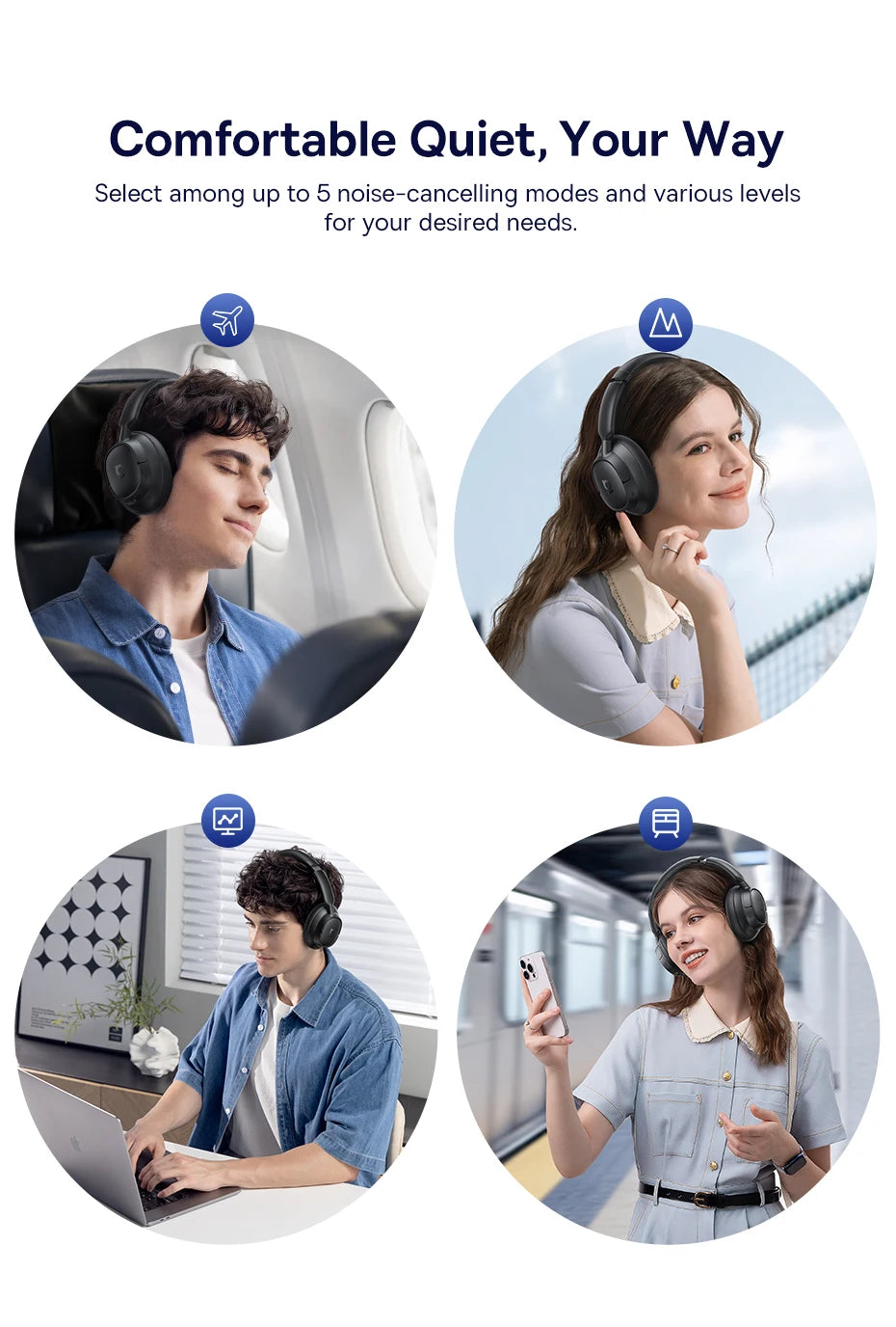 Baseus Bass EH10 NC ANC Headphones  -45dB Noise Cancelling, Bluetooth 6.0, 80Hr Battery, Spatial Audio