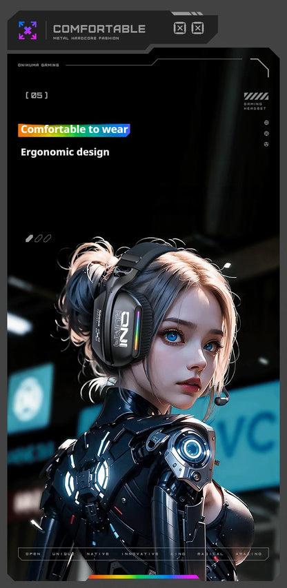 ONIKUMA GT808 Tri-mode Gaming Headset RGB Lighting 2.4G Wireless Gaming PC Wired Desktop with Headset   Ultra Long Life