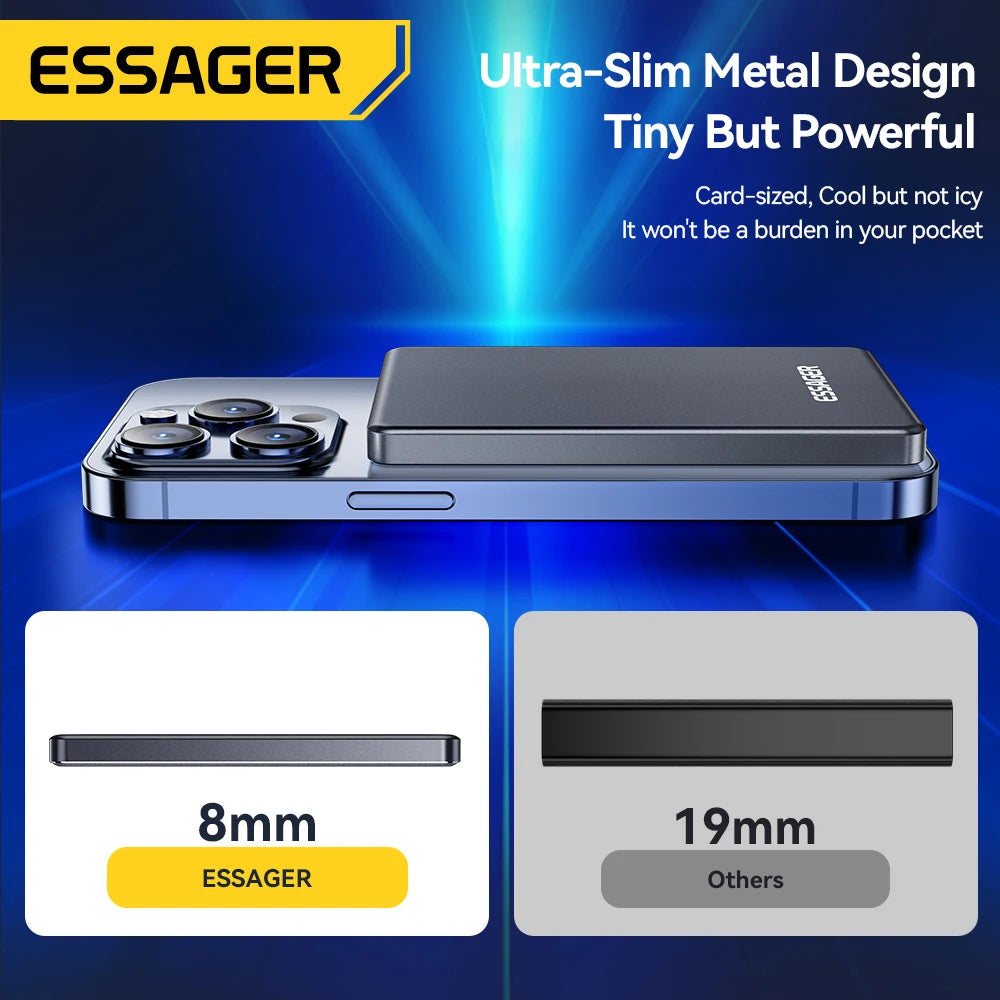 Essager Slim Magnetic Power Bank — 5000mAh, 20W Wireless, MagSafe iPhone 14–17