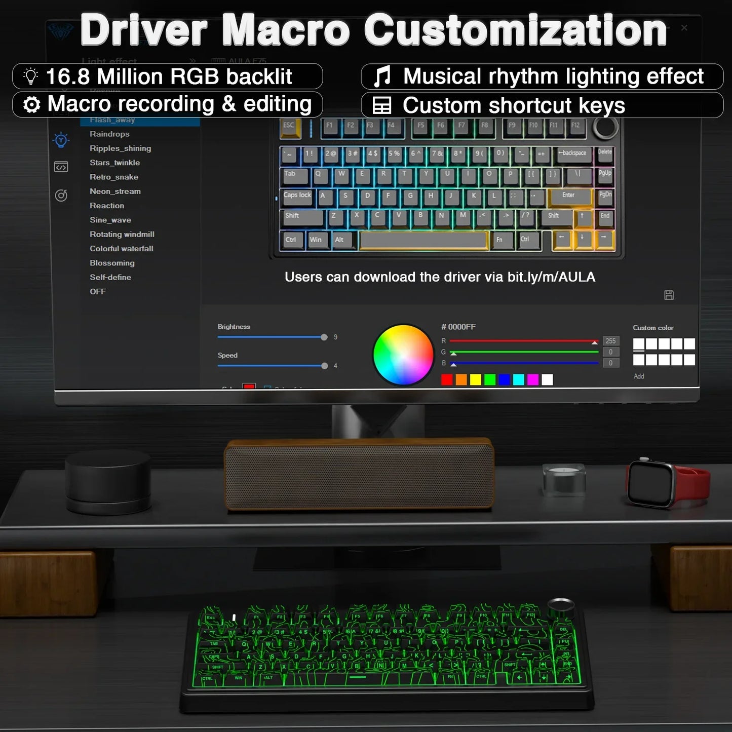 AULA F75 Wireless Gaming Mechanical Keyboard RGB Light Customized 75% Layout Tri Modes Contour Side Carved PBT Keycap Keyboard