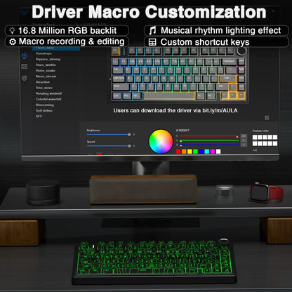 AULA F75 Wireless Gaming Mechanical Keyboard RGB Light Customized 75% Layout Tri Modes Contour Side Carved PBT Keycap Keyboard