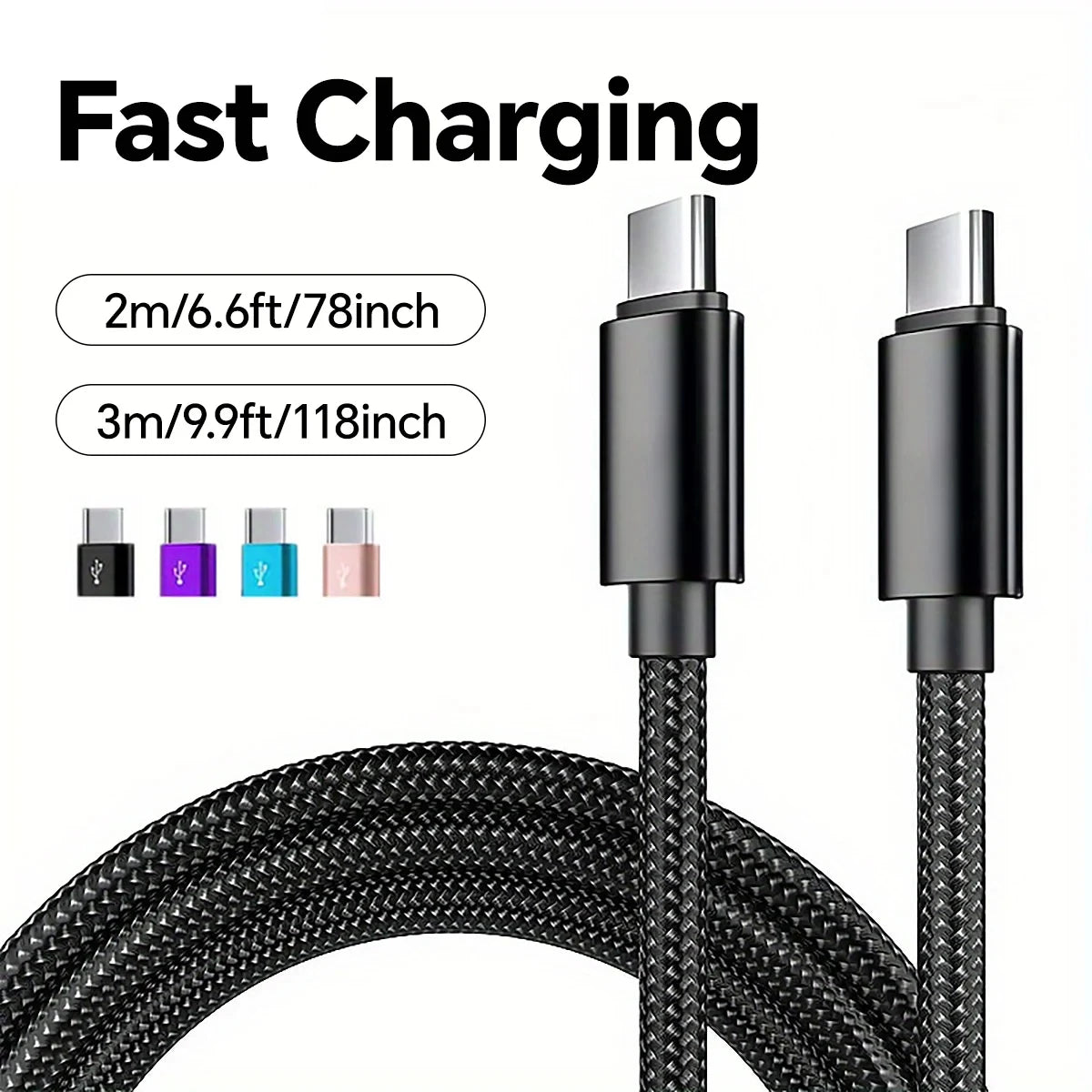 66W USB-C Fast Charging Cable – Nylon Braided, 1m / 2m / 3m