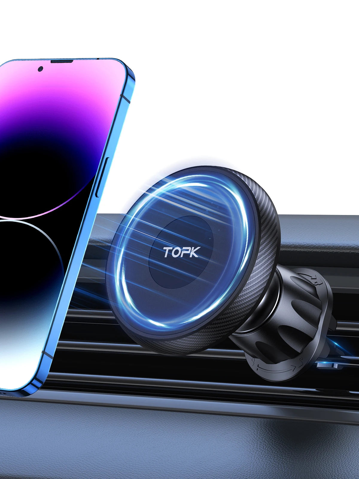 TOPK 360° Magnetic Car Phone Mount – 20 Strong Magnets