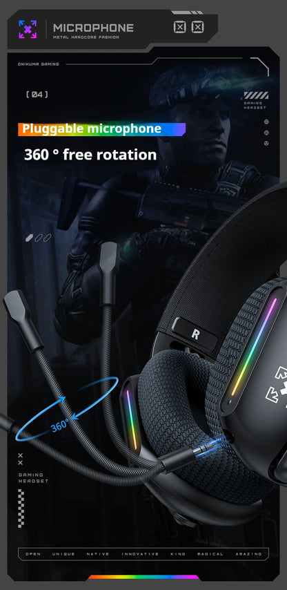ONIKUMA GT808 Tri-mode Gaming Headset RGB Lighting 2.4G Wireless Gaming PC Wired Desktop with Headset   Ultra Long Life