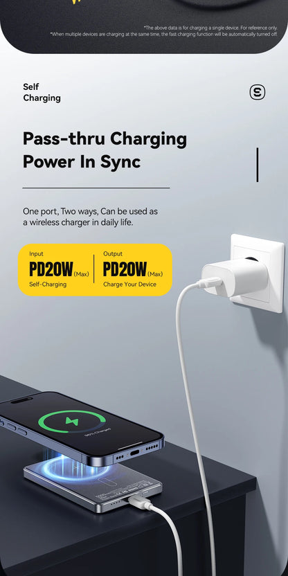 Essager Slim Magnetic Power Bank — 5000mAh, 20W Wireless, MagSafe iPhone 14–17