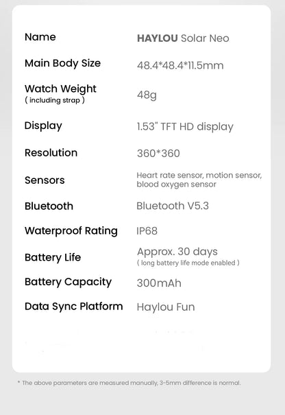 HAYLOU Solar Neo Smartwatch – 1.53" HD Display, 24H Health Monitoring, Bluetooth Calling
