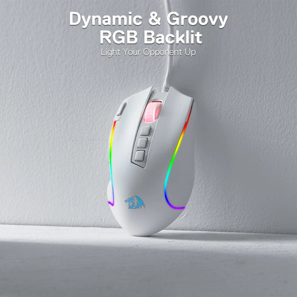 Redragon M612 Predator RGB Gaming Mouse – 8000 DPI, 11 Programmable Buttons, Wired, White