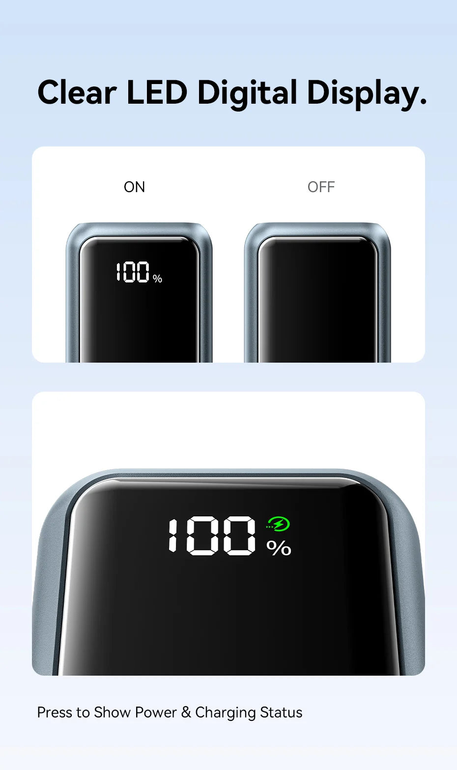 Vention 10000mAh Mini Power Bank – 22.5W Fast Charge, Built-In USB-C Cable, Digital Display