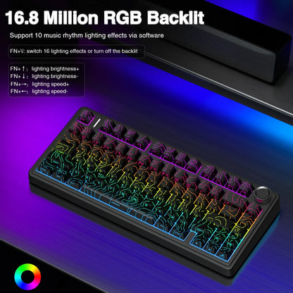 AULA F75 Wireless Gaming Mechanical Keyboard RGB Light Customized 75% Layout Tri Modes Contour Side Carved PBT Keycap Keyboard