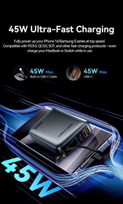 Vention 20000mAh Power Bank – 45W Fast Charging