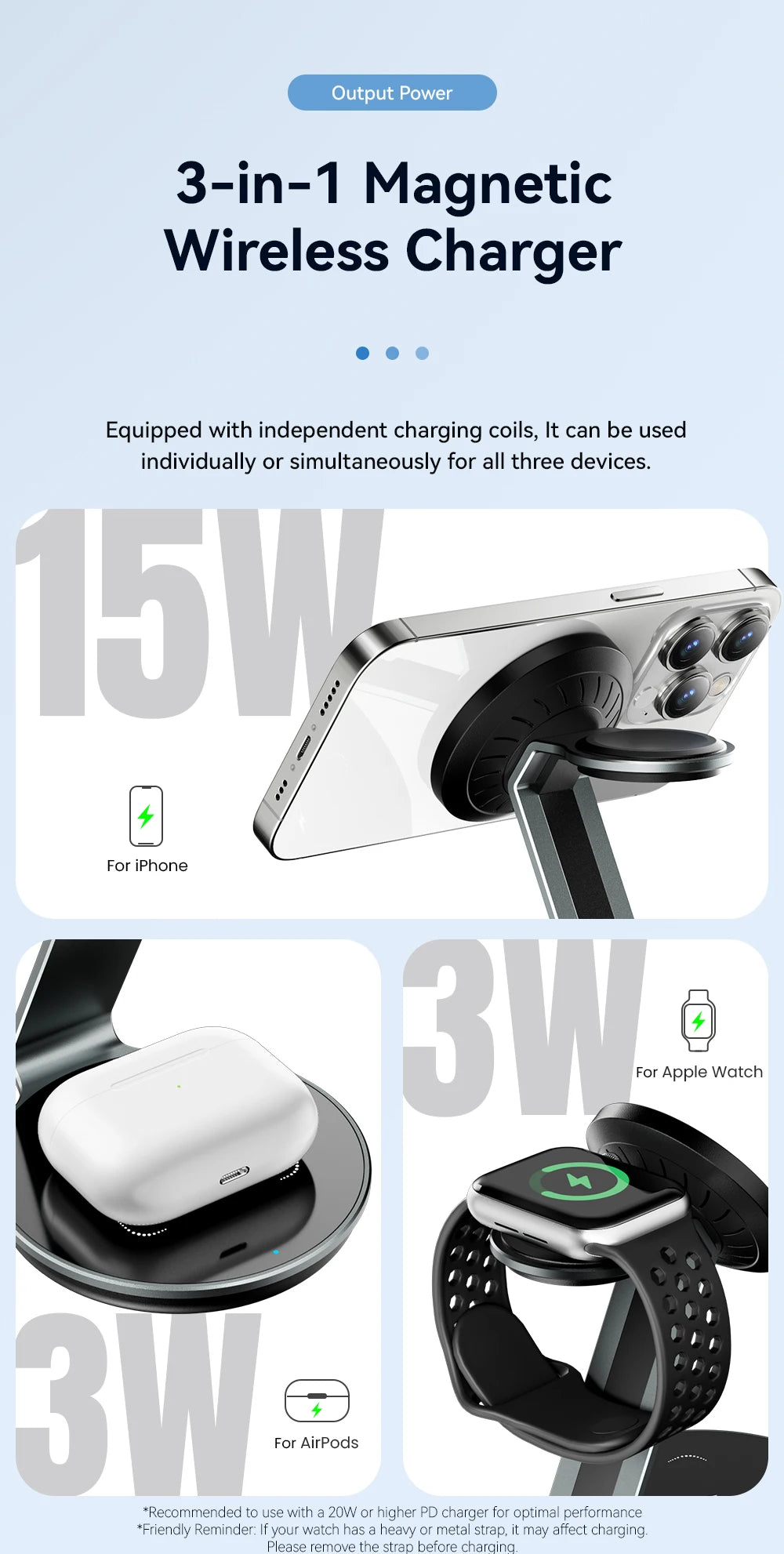 Essager 3-in-1 Magnetic Wireless Charging Stand – iPhone, Watch & AirPods