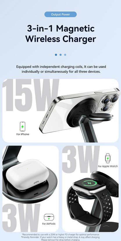 Essager 3-in-1 Magnetic Wireless Charging Stand – iPhone, Watch & AirPods
