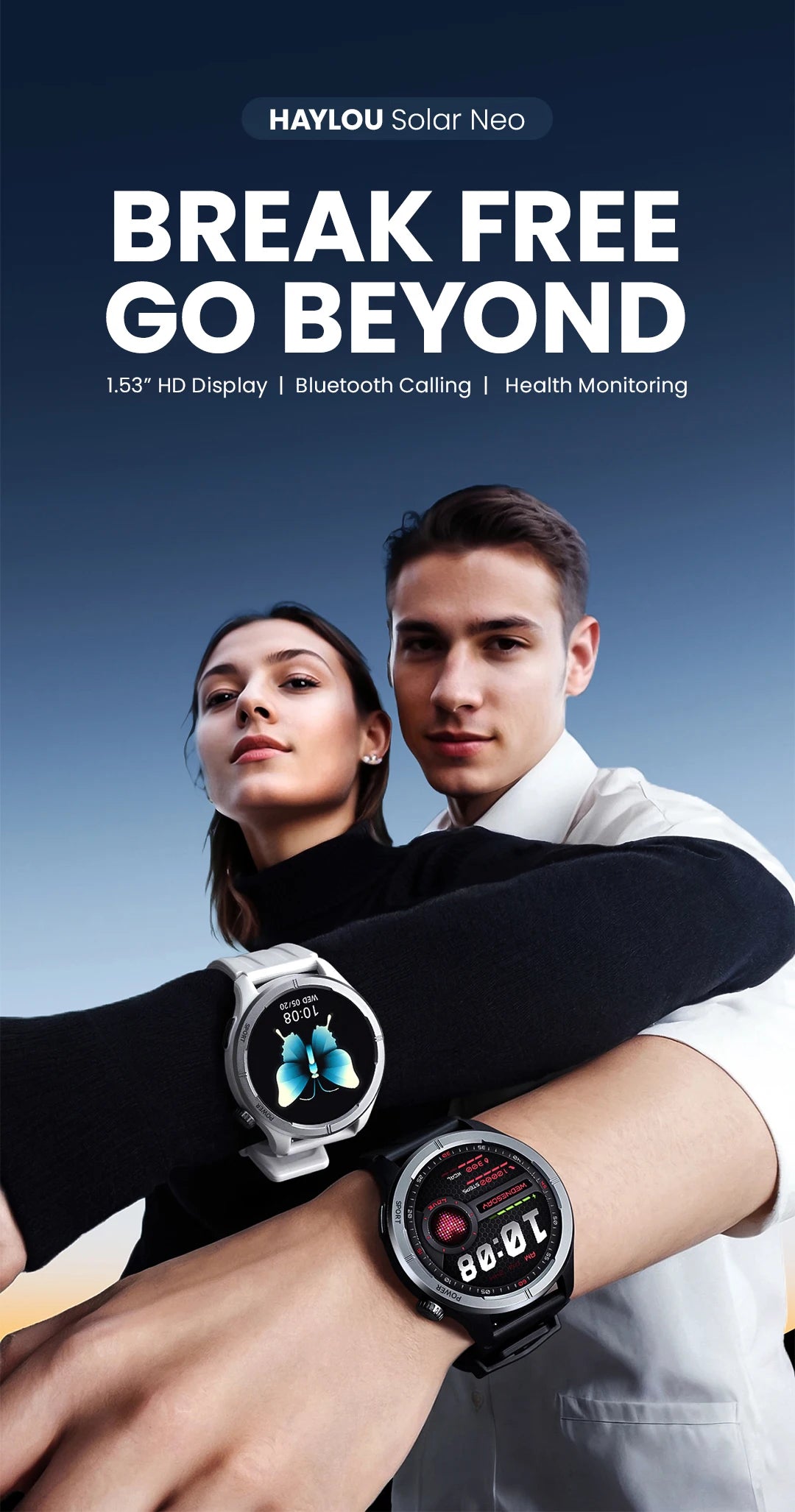 HAYLOU Solar Neo Smartwatch – 1.53" HD Display, 24H Health Monitoring, Bluetooth Calling