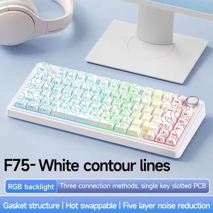 AULA F75 Wireless Gaming Mechanical Keyboard RGB Light Customized 75% Layout Tri Modes Contour Side Carved PBT Keycap Keyboard