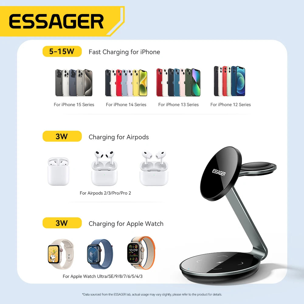 Essager 3-in-1 Magnetic Wireless Charging Stand – iPhone, Watch & AirPods