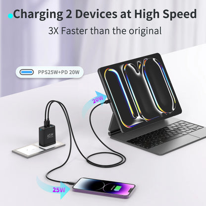 45W 3-Port GaN Wall Charger – USB-C & USB-A (2-Pack)