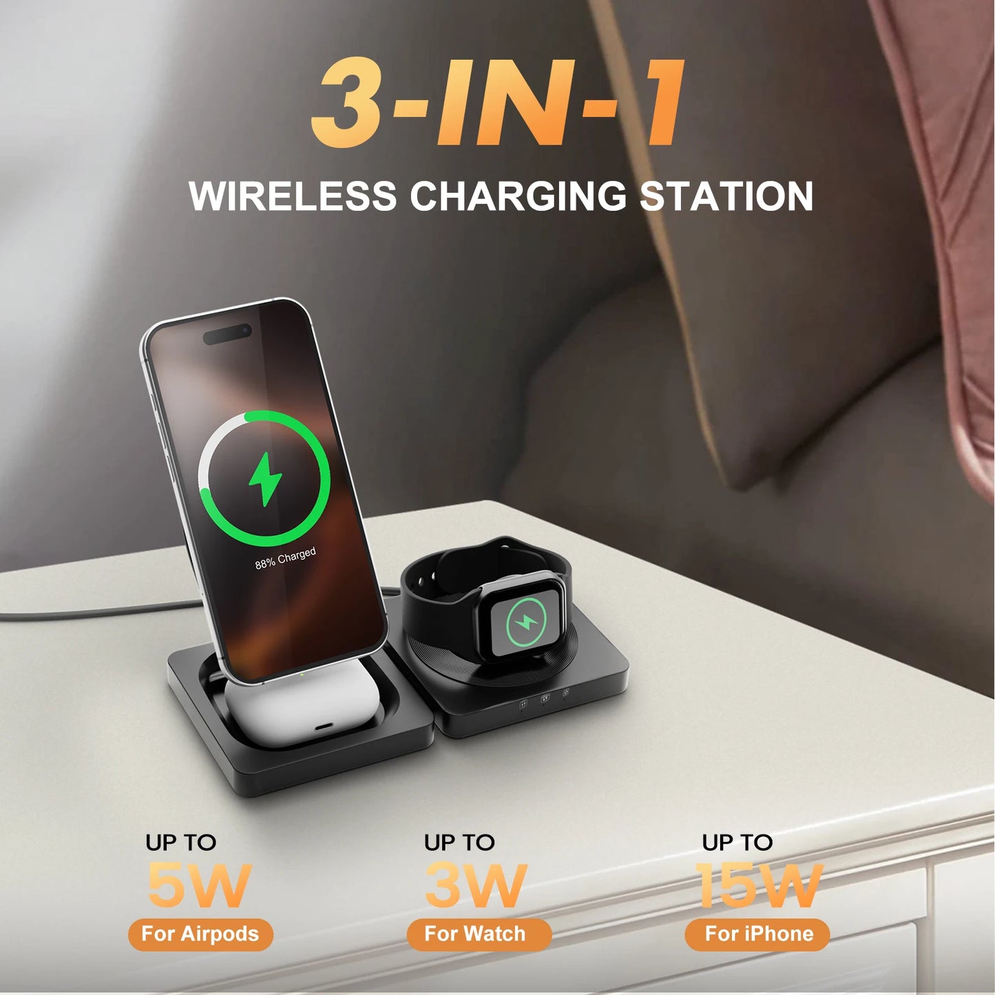 3-in-1 Foldable Magnetic Wireless Charging Station – Travel Ready
