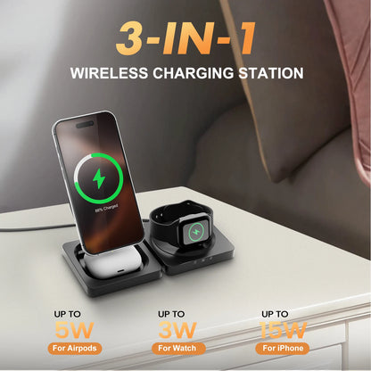 3-in-1 Foldable Magnetic Wireless Charging Station – Travel Ready