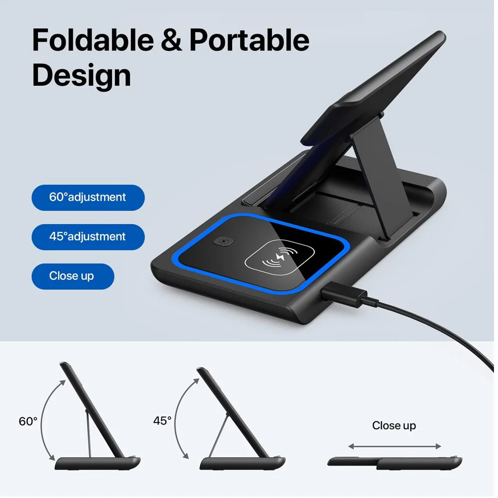 3-in-1 LED Foldable Wireless Charging Station – iPhone, Watch & AirPods