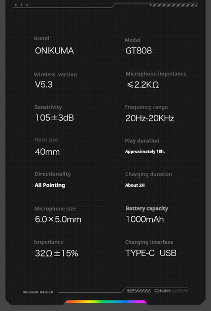 ONIKUMA GT808 Tri-mode Gaming Headset RGB Lighting 2.4G Wireless Gaming PC Wired Desktop with Headset   Ultra Long Life