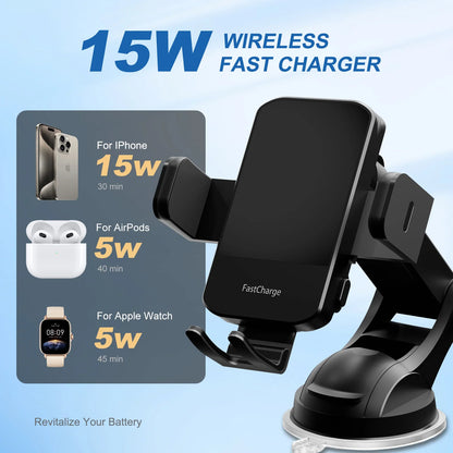 15W Wireless Car Charger & Phone Holder Mount