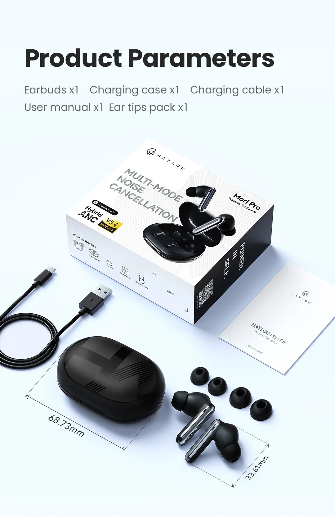 HAYLOU Mori Pro Wireless Earbuds – 43dB ANC, LDAC Hi-Res, 28H Battery