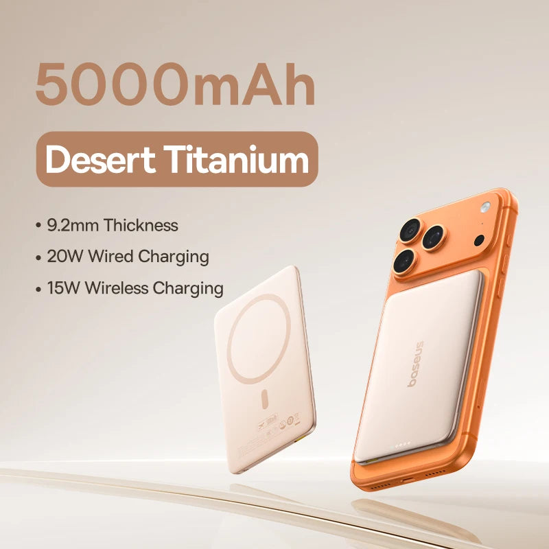 Baseus 5000mAh Magnetic Power Bank – 15W Wireless, 20W Wired, Card-Slim, MagSafe Compatible