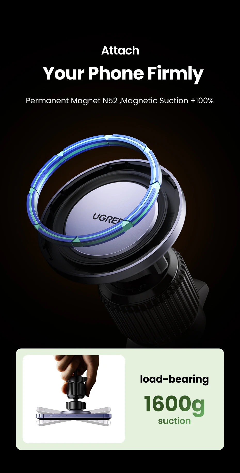 UGREEN Magnetic Car Phone Holder – MagSafe Compatible
