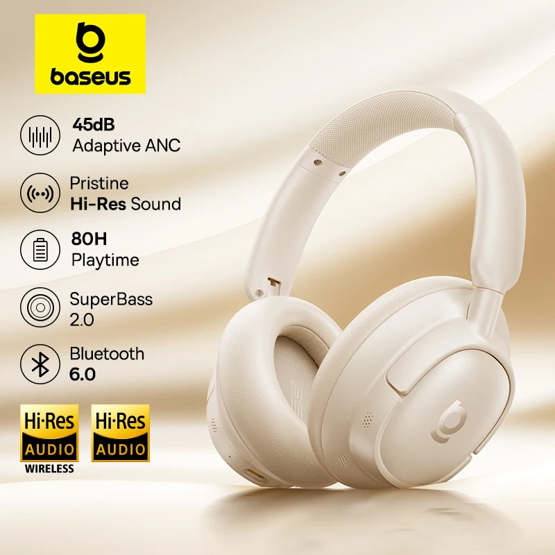 Baseus Bass EH10 NC ANC Headphones  -45dB Noise Cancelling, Bluetooth 6.0, 80Hr Battery, Spatial Audio