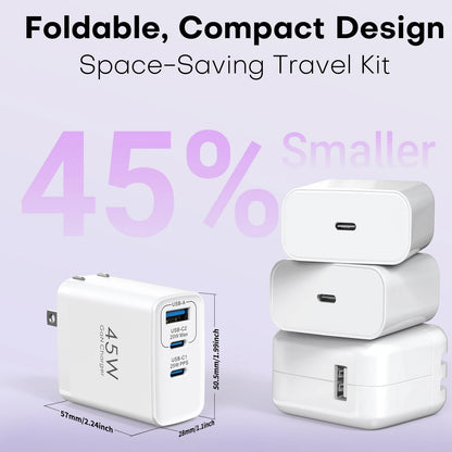 45W 3-Port GaN Wall Charger – USB-C & USB-A (2-Pack)