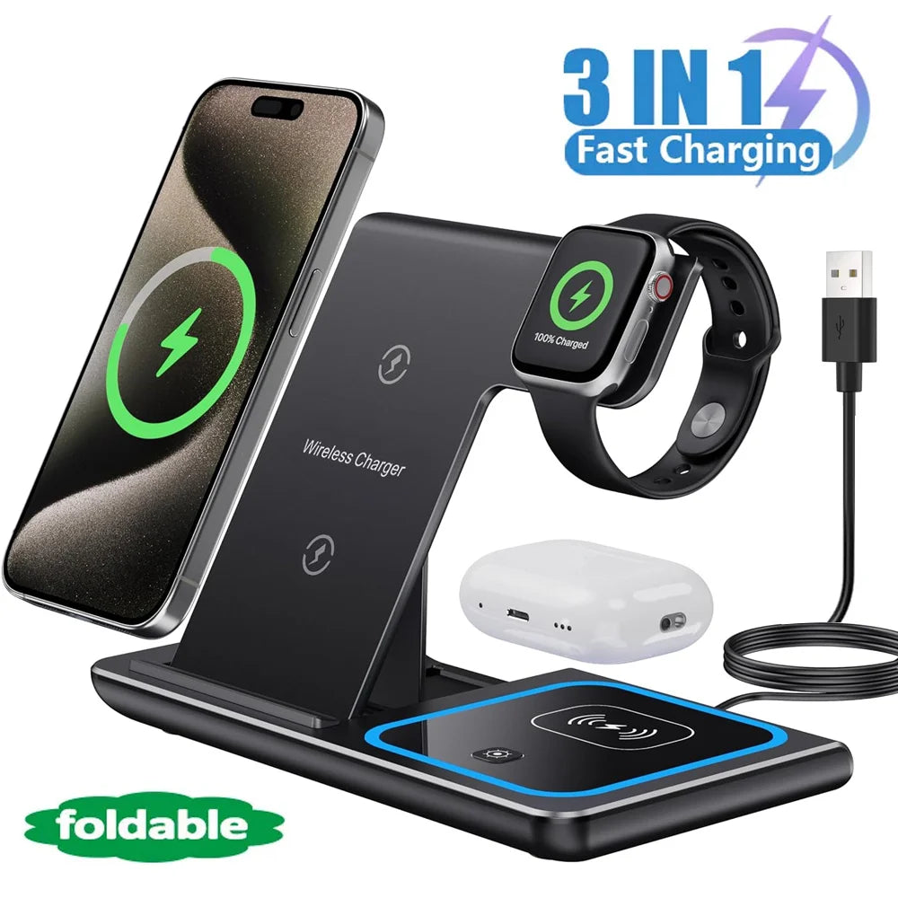 3-in-1 LED Foldable Wireless Charging Station – iPhone, Watch & AirPods