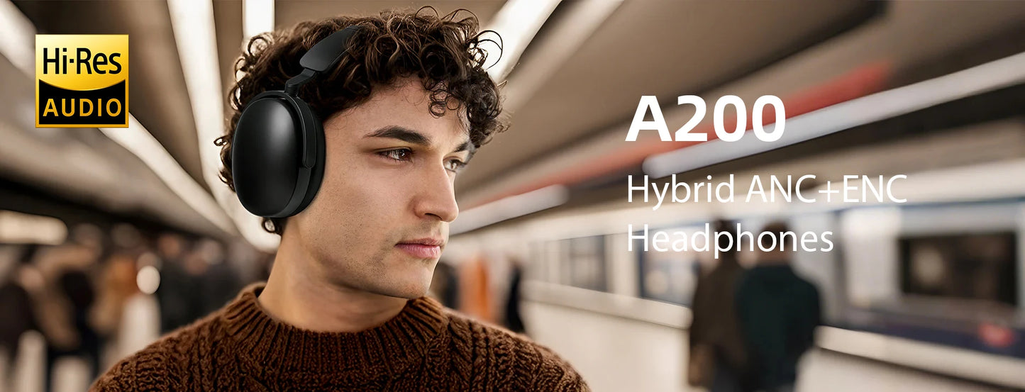 Oneodio SuperEQ A200 Wireless Over-Ear Headphones – ANC, Hi-Res Audio, 100H Battery