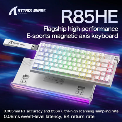 ATTACK SHARK R85HE Magnetic Axis Gaming Wire Keyboard 8KHz Rate 0.005mm RT Precision Adjustable 5 Layer Soundproof Filling RGB