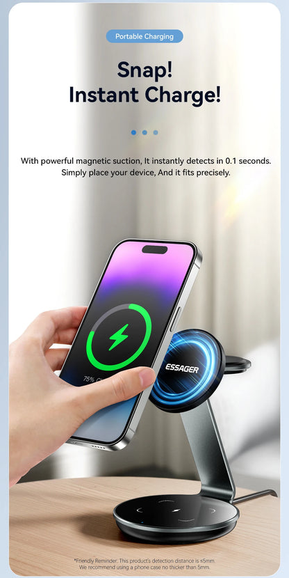Essager 3-in-1 Magnetic Wireless Charging Stand – iPhone, Watch & AirPods