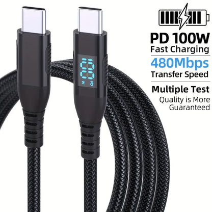 100W USB-C Cable – Laptop & Phone Fast Charging, Nylon Braided, 1m / 2m / 3m