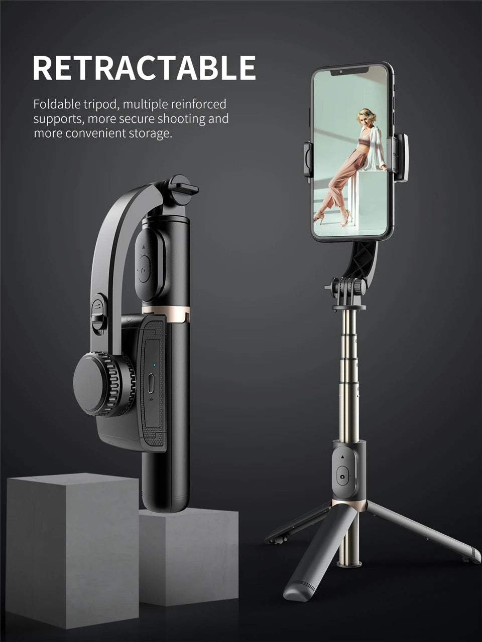 FGCLSY Gimbal Stabilizer Selfie Stick – Foldable Tripod with Bluetooth Shutter