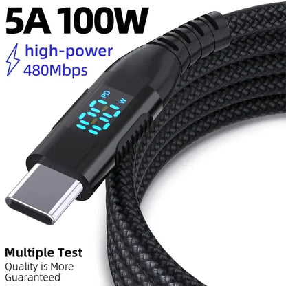 100W USB-C Cable – Laptop & Phone Fast Charging, Nylon Braided, 1m / 2m / 3m