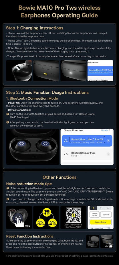 Baseus Bowie MA10 Pro ANC Earbuds – 48dB Hybrid ANC, Bluetooth 5.3, 40Hr Battery, 4-Mic ENC