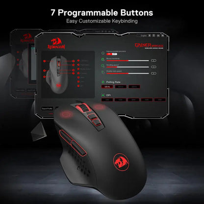 Redragon M656 Gainer Wireless Gaming Mouse – 4000 DPI, 2.4GHz, 7 Macro Buttons, Red LED